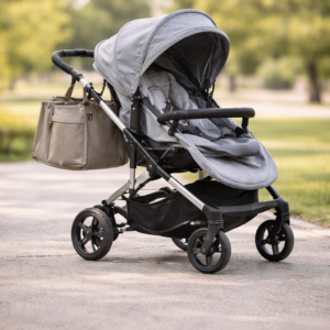modern pushchair in a sunny park