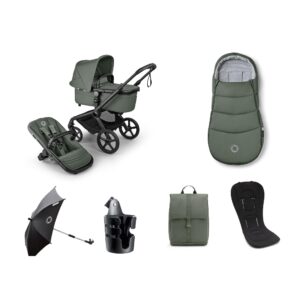 Bugaboo Fox 5 Renew Pushchair Bundle – Forest Green | All-Terrain Lightweight Baby Stroller | One-Hand Fold | Removable Bassinet, Footmuff, Changing Bag