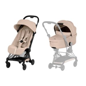 Cybex COYA Pushchair & Carry Cot - Cozy Beige | Airline-Compatible Travel Stroller | Foldable Carrycot | Lightweight Baby Stroller | Easy One-Hand Fold
