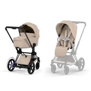 Cybex e-Priam Pushchair & Carry Cot - Cozy Beige | Electric-Powered Stroller | Foldable Carrycot | Rocking Mode | Compact Travel System | Newborn Seat