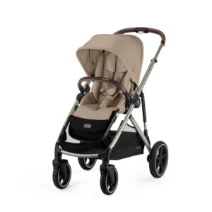 Cybex Gazelle S Pushchair | Almond Beige | Single-to-Double Stroller | Reversible Seat & Carrycot Compatible | Large Storage Basket | Baby Pram