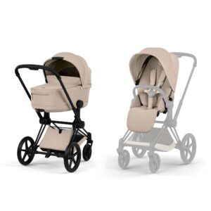 Cybex Priam Pushchair & Carry Cot – Cozy Beige | Newborn Baby Travel System | Foldable Stroller & Cot | Reversible Seat | Ergonomic Mattress | Compact Storage