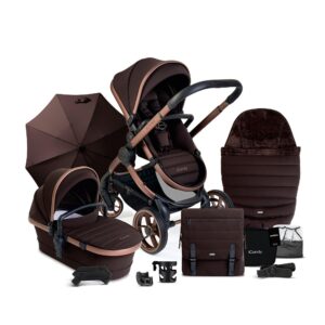 iCandy Peach 7 Complete Pushchair Bundle | Pecan | Carrycot & Seat Unit | Single to Double Travel System | Footmuff, Bag, Cup Holder | Baby Stroller