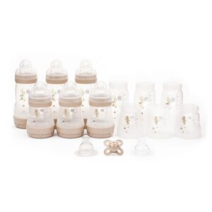 Mam Baby Easy Start 17 Piece Set - Newborn | Baby Bottles Kit | Slow & Medium Flow Teat Soother | Complete Feeding Set For Newborns / Infants | Baby Care Kit