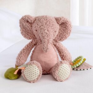 Mamas & Papas Activity Toy - Edie Elephant | Large Pink Sensory Soft Toy for Babies | Apple Rattle, Crinkle & Textures | Newborn Development Toy | First Baby Gift