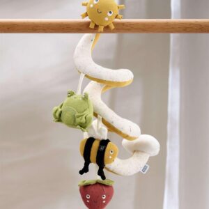 Mamas & Papas Grateful Garden Travel Spiral Activity | Soft Sensory Plaything with Cuddly Strawberry, Bee & Frog | Squeaker, Crinkle & Jingle | Hanging Teether for Newborn