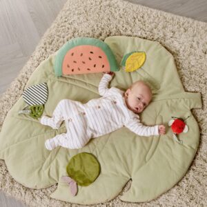 Mamas & Papas BabyPlay Leaf Playmat | Safari‑Leaf Sensory Floor Mat | Newborn Tummy Time Activity with Crinkle, Rattle, Squeaker, Teether & Mirror | Baby‑Travel Friendly