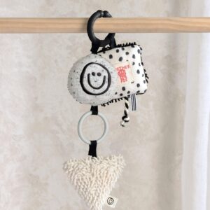 Mamas & Papas x Another Fox Linkie Toy | High-Contrast Black & White Baby Activity Toy | Sensory Teething Rattle with C-Ring | Clip-On Pram Toy for Visual & Motor Development