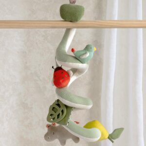 Mamas & Papas Travel Spiral Toy | Soft Sensory Toy for Baby | Squeaker, Rattle & Crinkle for Sound & Visual Play | Hanging Leaf Teether | Development for Newborn