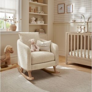 Mamas & Papas Alma Nursing Chair – Off White Boucle | Breastfeeding Mother & Baby | Relaxing Night Feeds | Supportive Armrests | Cushion | Best Rocking Nursery Seating