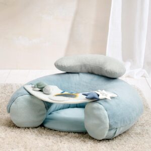 Mamas & Papas Sit & Play Baby Floor Seat - Blue | Sit Me Up Infant Floor Seat | Interactive Sit Up Chair for Newborns | Baby Gym Activity Chair | 6 Months+