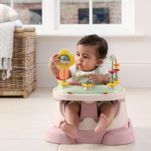 Mamas & Papas Baby Bug & Activity Tray | Pink | 3-in-1 Floor & Booster Seat | Sit-Up Adjustable Bumbo Baby Chair with Toys | Feeding Seat | Crinkle, Squeak & Jingle Sounds | Soft Textures for Newborns & Toddlers