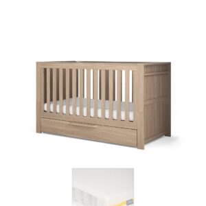 Mamas & Papas Franklin Cotbed & Essential Airflow Pocket Spring Mattress Bundle – Oak | Adjustable Base | Under‑Bed Storage Drawer | Toddler Bed | Baby Nursery Sleep Set