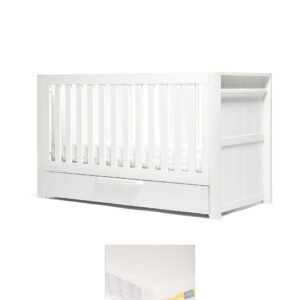 Mamas & Papas Franklin Cotbed & Essential Airflow Pocket Spring Mattress Bundle – White Wash | Adjustable Base | Under‑Bed Storage | Converts to Toddler Bed | Baby Sleep Crib