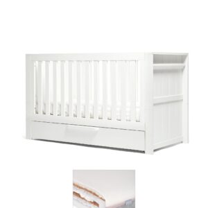 Mamas & Papas Franklin Cotbed & Luxury Hybrid Twin Mattress Bundle – White Wash | Adjustable Base | Storage Drawer & Hanging Rail | Toddler Bed | Baby Nursery Sleep Set
