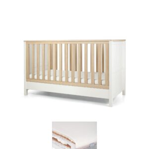 Mamas & Papas Harwell Cotbed & Luxury Hybrid Twin Cotbed Mattress Bundle – White | Adjustable Base Heights | Teething Rail | Converts to Toddler Bed | Baby Sleep Set