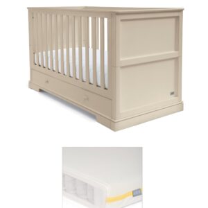 Mamas & Papas Oxford Cotbed & Essential Airflow Pocket Spring Mattress Bundle – Cashmere | Convertible Baby Cot Bed with Underbed Drawer | Breathable Pocket Spring Mattress | Anti-Allergy & Wipe Clean Cover