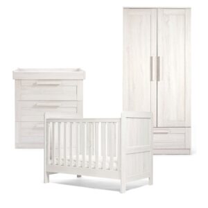 Mamas & PapasAtlas 3 Piece Convertible Cot Range with Dresser Changer & Wardrobe | White | Baby Bed | Birth to 4 Years | Adjustable Height | Compact For Small Rooms | Best Toddler Crib | Nursery Furniture | 125 x 68.2 x 95.6cm
