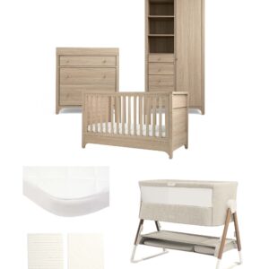 Mamas & Papas Barton Nursery Bundle with Lua Bedside Crib (6 Piece) - Natural/Oak