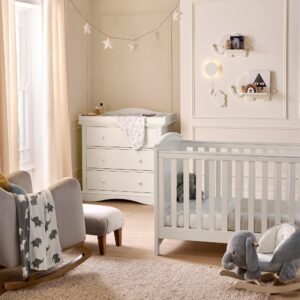 Mamas & Papas Flyn 2 Piece Cotbed Set with Dresser Changer | White | Convertible Cotbed for Newborn | Diaper Changing Station | Baby & Toddler Nursery Furniture