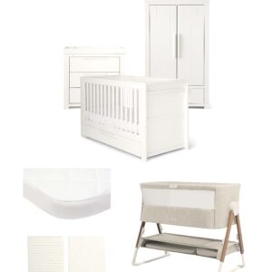 Mamas & Papas Franklin Nursery Bundle with Lua Bedside Crib (6 Piece) – White Wash