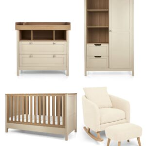 Mamas & Papas Harwell 3 Piece Cotbed Range with Alma Nursing Chair & Stool - Cashmere/Off White Boucle