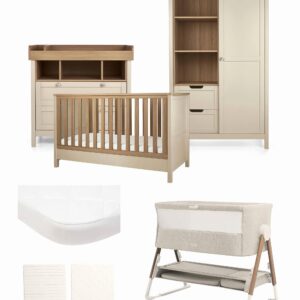 Mamas & Papas Harwell 6-Piece Nursery Bundle with Lua Bedside Crib – Cashmere | Cotbed, Dresser Changer & Wardrobe | Safe Co-Sleeping Crib | Baby & Newborn Furniture Set