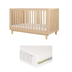 Mamas & Papas Oska Cotbed & Premium Pocket Spring Cotbed Mattress Bundle – Oak | Adjustable Base | Teething Rails | Converts to Toddler Bed | Baby Nursery Set | Newborn Crib