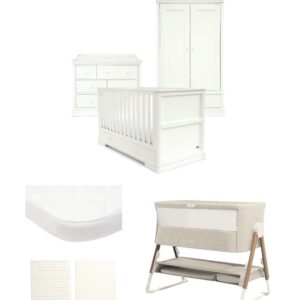 Mamas & Papas Oxford Nursery Bundle with Lua Bedside Crib (6 Piece) – White