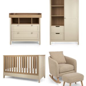 Mamas & Papas Harwell 3 Piece Cotbed Range with Alma Nursing Chair & Stool - Cashmere/ Fawn Boucle