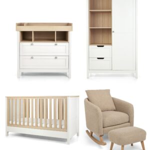 Mamas & Papas Harwell 3 Piece Cotbed Range with Alma Nursing Chair & Stool - White/ Fawn