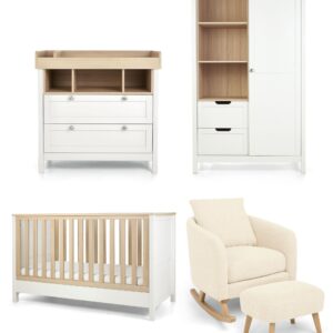 Mamas & Papas Harwell 3 Piece Cotbed Range with Alma Nursing Chair & Stool - White/ Off White Boucle