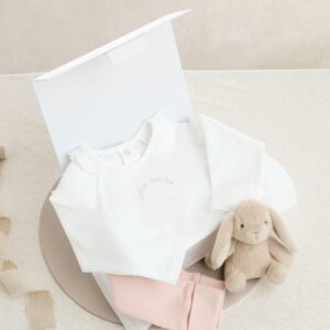 Mamas & Papas 0-3m Little Sister - Gift Box | Newborn Clothing Set | Small Beanie Bunny Soft Toy | Cotton Bodysuit & Matching Leggings for Baby Girl | First Present
