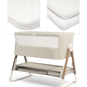 Mamas & Papas Lua Bedside Crib and Sheet Bundle - Fawn/White