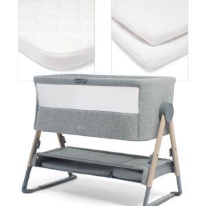 Mamas & Papas Lua Bedside Crib and Sheet Bundle - Grey/White