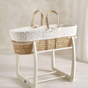 Mamas & Papas Moses Basket - White Cable Knit | Natural Palm Baby Bassinet | Cotton Liner & Sheet | Newborn Sleep Basket | Nursery Bed | Infant Sleeping Solution
