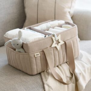 Mamas & Papas Nappy Caddy - Cashmere Waffle | 3 Compartments | Newborn Organiser with Handles | Portable Nursery Storage | Baby Basket for Nappy Changing & Essentials