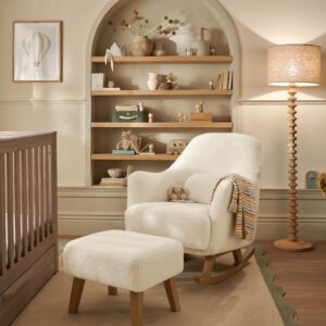 Mamas & Papas Penrose Nursing Chair & Stool – Off White Boucle | Baby Feeding Chair for Breastfeeding Mother & Newborn with Footrest | Comfy Rocking Armchair/Seat