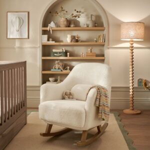 Mamas & Papas Penrose Nursing Chair - Off White Boucle | Baby Feeding Chair for Breastfeeding Mother & Newborn | Cushioned Armrests | Comfy Rocking Seat