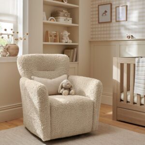 Mamas & Papas Settle Swivel Nursing Chair – Biscuit Teddy | Best for Breastfeeding Mother & Newborn | Night Feeds | Supportive Armrests | High-Back Feeding Chair