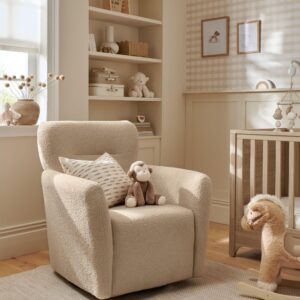 Mamas & Papas Settle Swivel Nursing Chair – Oatmeal Boucle | Breastfeeding Mother & Baby | High-Back Support & Armrests | 360° Swivel Night Feeds | Comfortable Nursery Chair