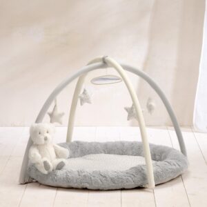 Mamas & Papas My First Playmat & Gym – Grey/Cream | Padded Baby Play Mat with Activity Arch | Hanging Soft Toys & Mirror | Newborn Tummy Time Mat | Sensory Baby Activity Gym