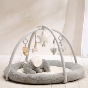 Mamas & Papas Playmat & Gym – Welcome to the World Elephant | Grey Newborn Activity Mat | Padded Base & Musical Hanging Toys | Baby Tummy Time & Sensory Development