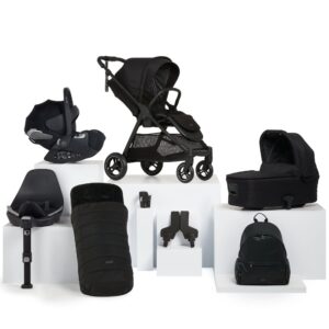 Mamas & Papas Flip XT Pushchair Complete Bundle with Cloud T Car Seat & Base (8 Pieces) | Ink | Reversible Seat | Carrycot & Footmuff | Baby Stroller