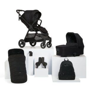 Mamas & Papas Flip XT³ Pushchair Essential Bundle (6 Pieces) – Ink | Newborn Travel System | Lie Flat Stroller | Carrycot Footmuff Set | Compact One Hand Fold Pram