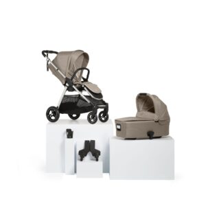 Mamas & Papas Flip XT³ Pushchair Bundle (4 Pieces) - Fawn | Lightweight Travel System | Lie-Flat Seat for Newborn | Carrycot Adaptors Cup Holder | Spacious Storage Basket (multiple car seat options)