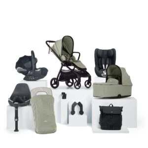 Mamas & Papas Vardo Pushchair Next Stage Bundle With Cloud T i-Size Rotating Baby Car Seat, Sirona T i-Size 360° Rotating Toddler Car Seat & Base (9 Pieces) – Sage