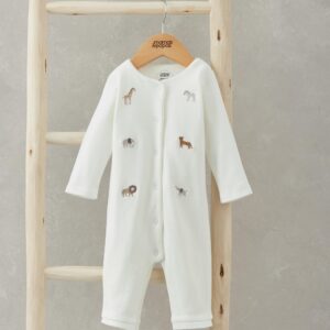 Mamas & Papas Safari Embroided Romper - Newborn | Soft Cotton | Baby Grow | Newborn Bodysuit | Unisex | Newborn Sleepsuits | Baby & Toddler Clothes | Animal Print Rompers