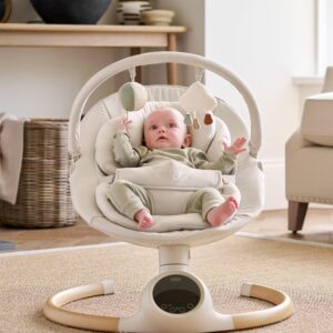 Mamas & Papas Alto Smart Swing – Cashmere | Newborn Baby Swing | Smart Bluetooth Technology | Touchscreen & Remote Control | Portable Soothing Swing with Music, Timer & Recline