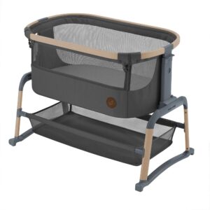 Maxi Cosi Iora Air Bedside Crib / Cot With Rocking | Next To Mum - Beyond Graphite / Grey | Newborn to 6 Months